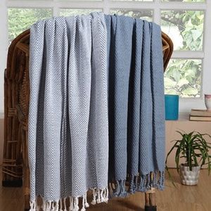 Cotton All Season Throw Blankets Set of 2 - Blue